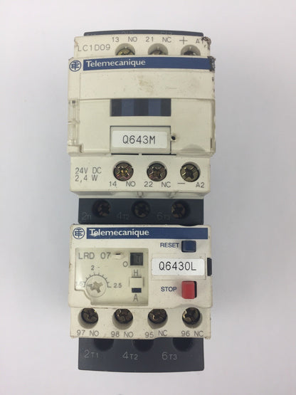 TELEMECANIQUE LC1D09BL CONTACTOR LRD07 OVERLOAD RELAY 1.6-2.5A LAD4TBDL 24V