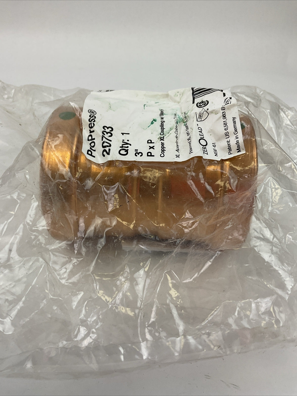 PROPRESS 20733 3" PXP COPPER XL COUPLING W/STOP