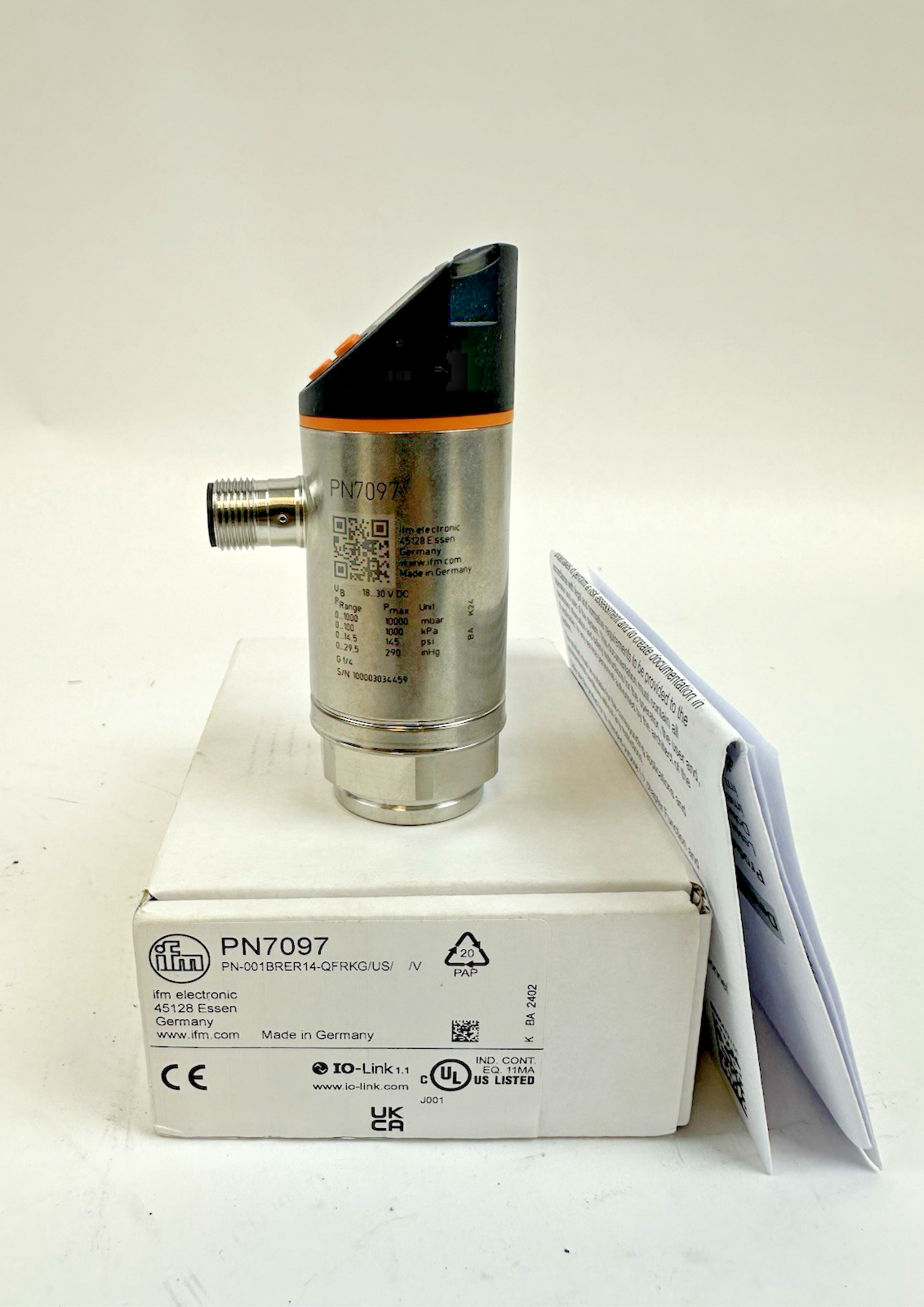 IFM PN7097, PRESSURE SENSOR W/ DISPLAY, PN-001BRER14-QFRKG