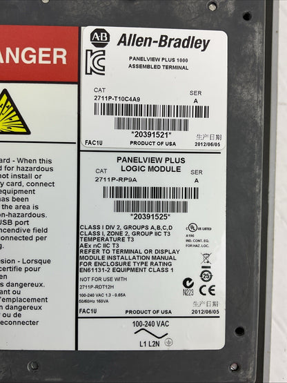 ALLEN BRADLEY 2711P-T10C4A9 SER A PANELVIEW PLUS 1000 2711P-RP9A 2711PRDT10C