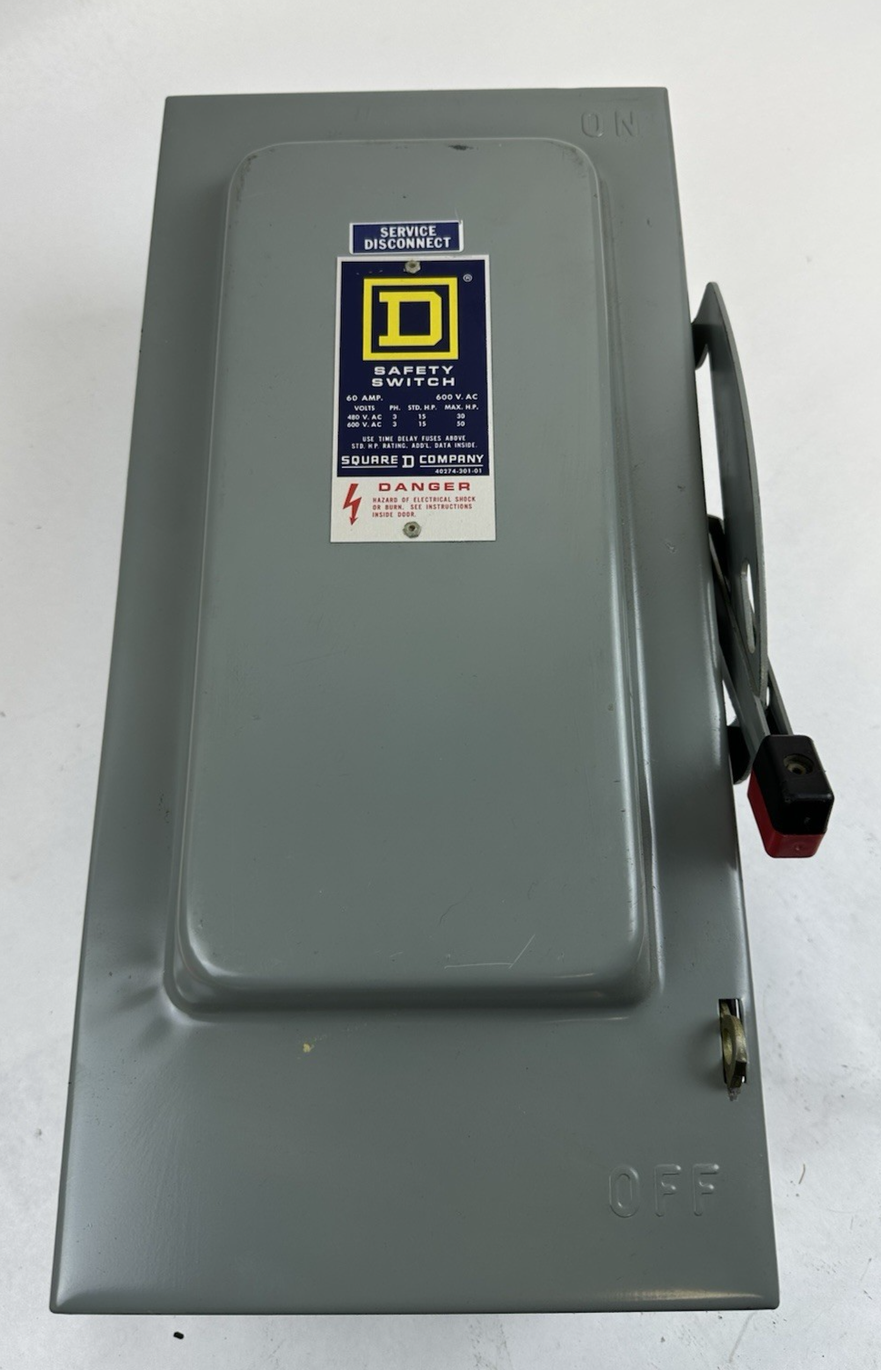 SQUARE D H362 SERIES E1 3 PHASE FUSIBLE DISCONNECT SAFETY SWITCH 60A 600V