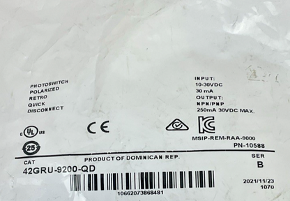 ALLEN BRADLEY 42GRU-9200-QD PHOTOSWITCH 10-30VDC SER.B