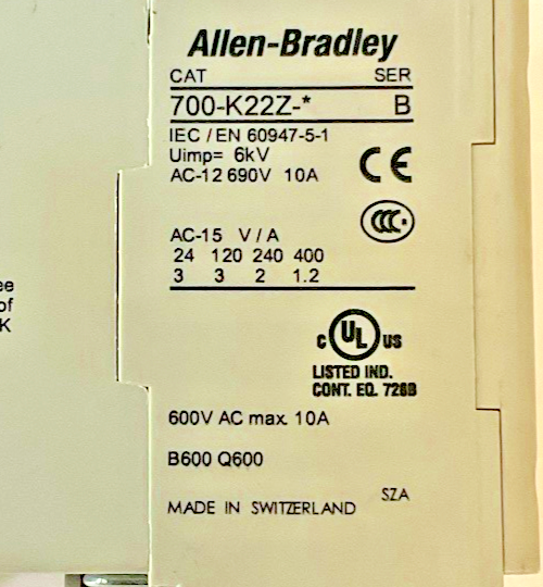 ALLEN BRADLEY 700-K22Z-*  CONTROL RELAY SER.B 600VAC 10A ****LOTOF2****