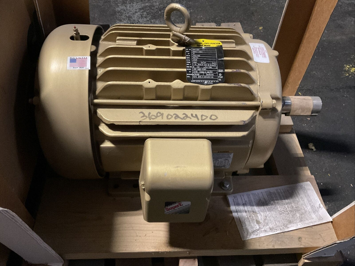 BALDOR EM4106T MOTOR 20HP 230/460V 46/23A 3520RPM 3PH