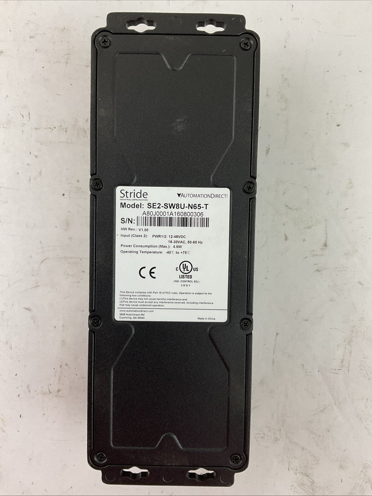STRIDE SE2-SW8U-N65-T ETHERNET SWITCH 8-PORT HW REV V1.00 12-48VDC 18-30VAC