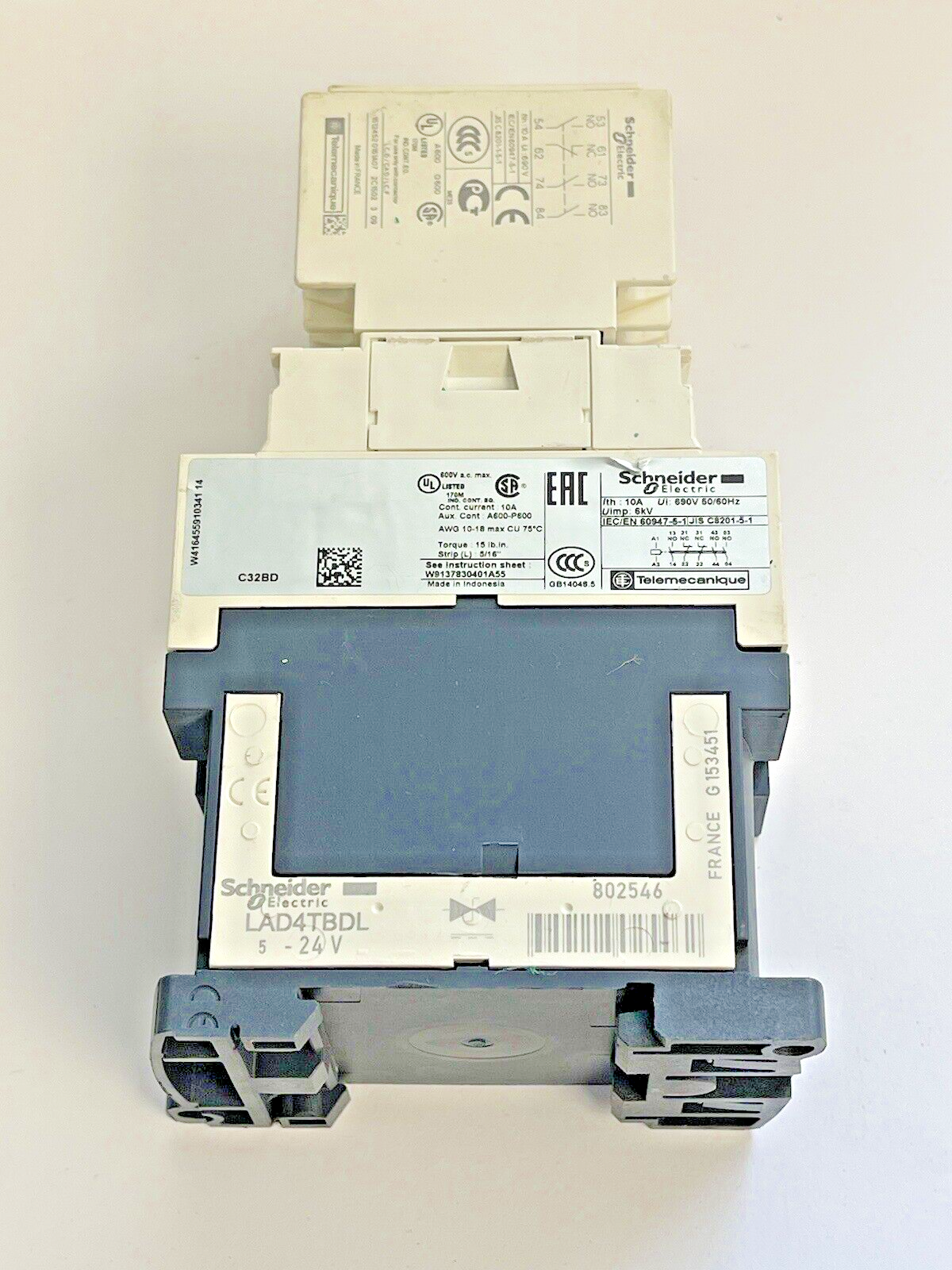 SCHNEIDER ELECTRIC - CAD32BD -24VDC CONTACTOR & SCHNEIDER LADN31 - CONTACT BLOCK