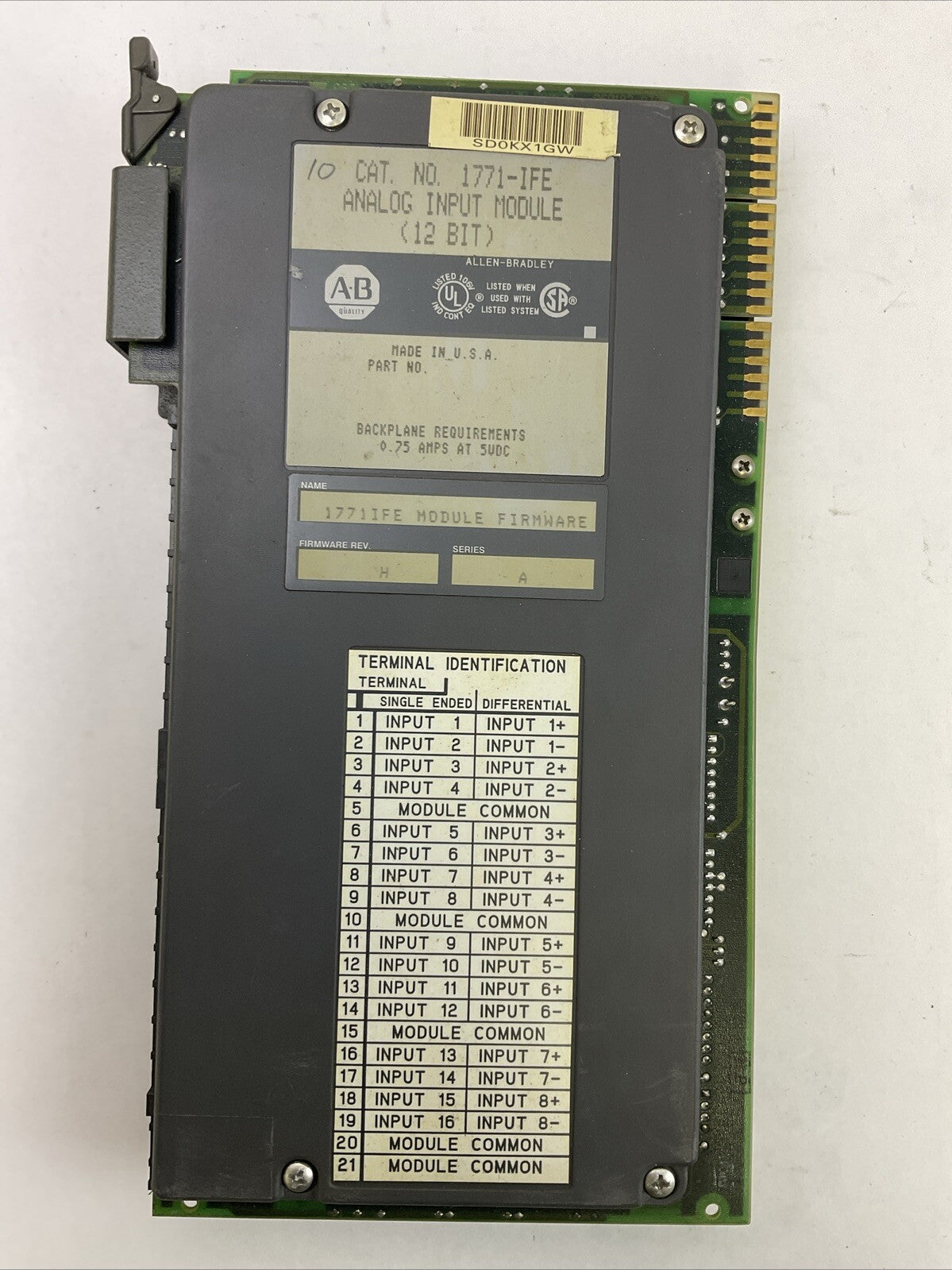 ALLEN BRADLEY 1771-IFE ANALOG INPUT MODULE (12 BIT) SER A FIRMWARE REV H