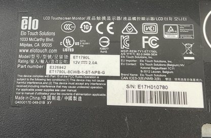 ELO E326942 TOUCH SOLUTIONS LCD TOUCHSCREEN MONITOR ET1790L-8CWB-1-ST-NPB-G