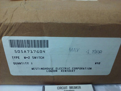 WESTINGHOUSE 505A717G04, TYPE W-2 ELECTROSWITCH, 600V, 8A, 300V, 20A, NEW, 505A7