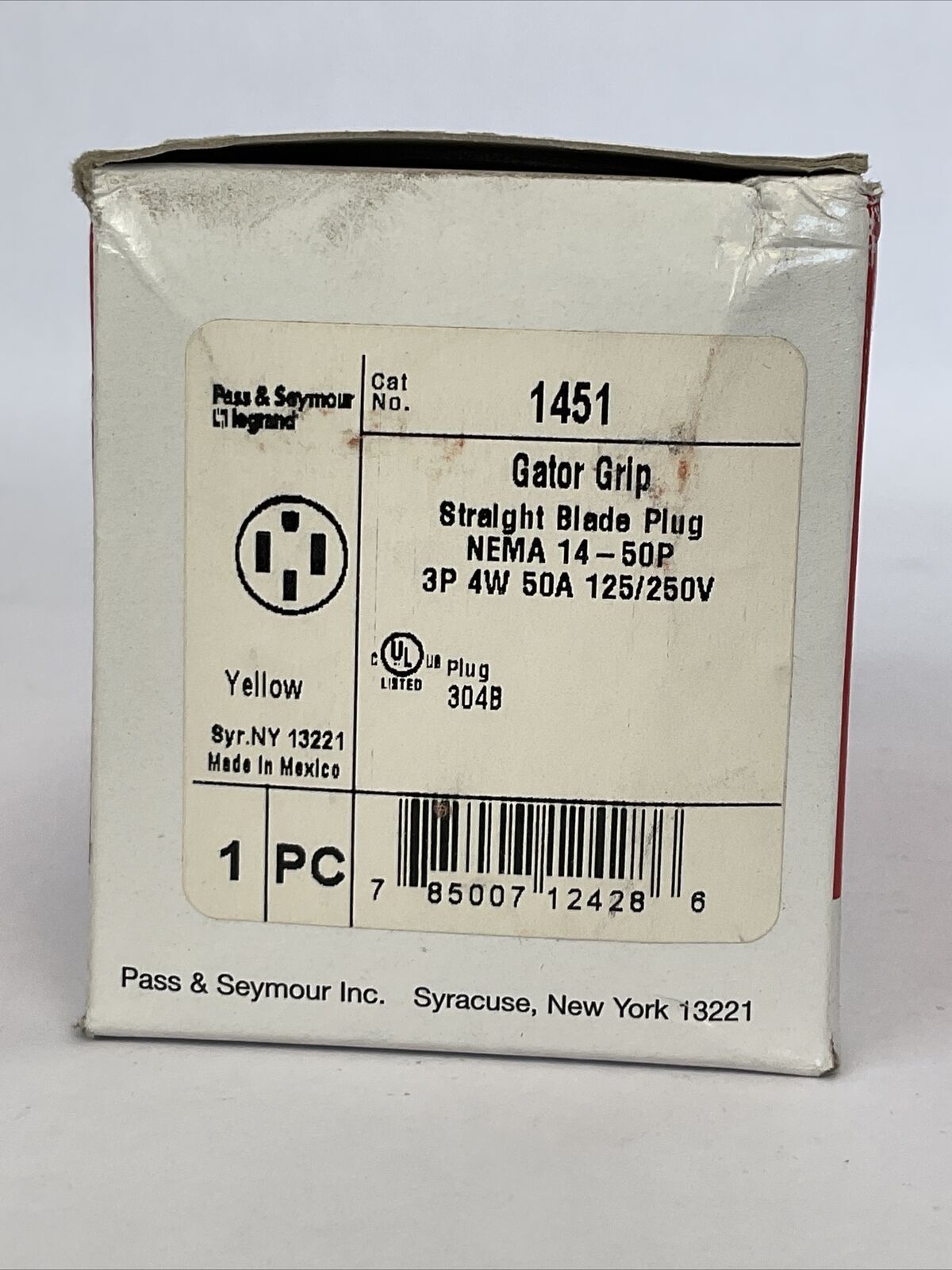 PASS & SEYMOUR 1451 GATOR GRIP STRAIGHT BLADE PLUG 3P 4W 50A 125/250V