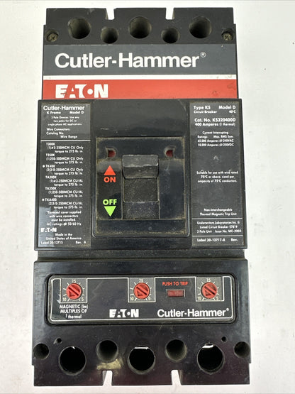CUTLER HAMMER KS320400D CIRCUIT BREAKER MODEL D 400AMP 240VAC 250VDC 3POLE