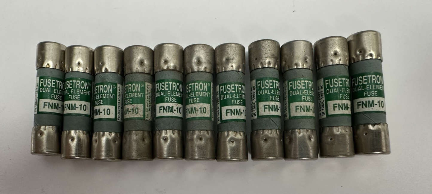 BUSSMANN FNM-10 FUSETRON TIME DELAY FUSE 10 AMP 250VAC LOT OF 11