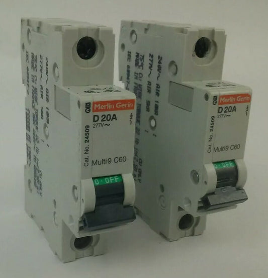 MERLIN GERIN 24509 CIRCUIT BREAKER 1P 20A 277V 10kA MULTI 9 C60 (LOT OF 2)