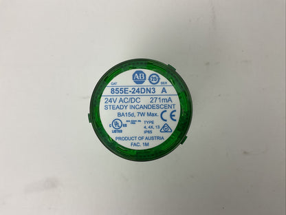 ALLEN BRADLEY 885E-24DN3 SER A 24V 271mA BD 15d 7W STEADY INCANDESCENT GREEN