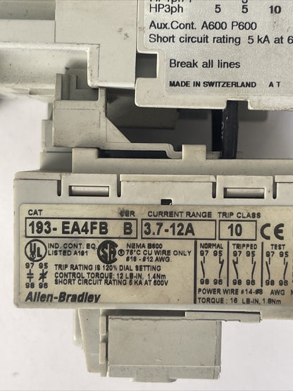 ALLEN BRADLEY STARTER (100-C16*10 CONTACTOR SER B 600VAC 30A 15HP 193-EA4FB)
