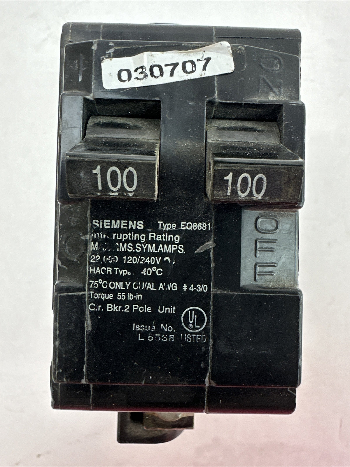 SIEMENS EQ8681 CIRCUIT BREAKER 2POLE 100AMP 120/240VAC