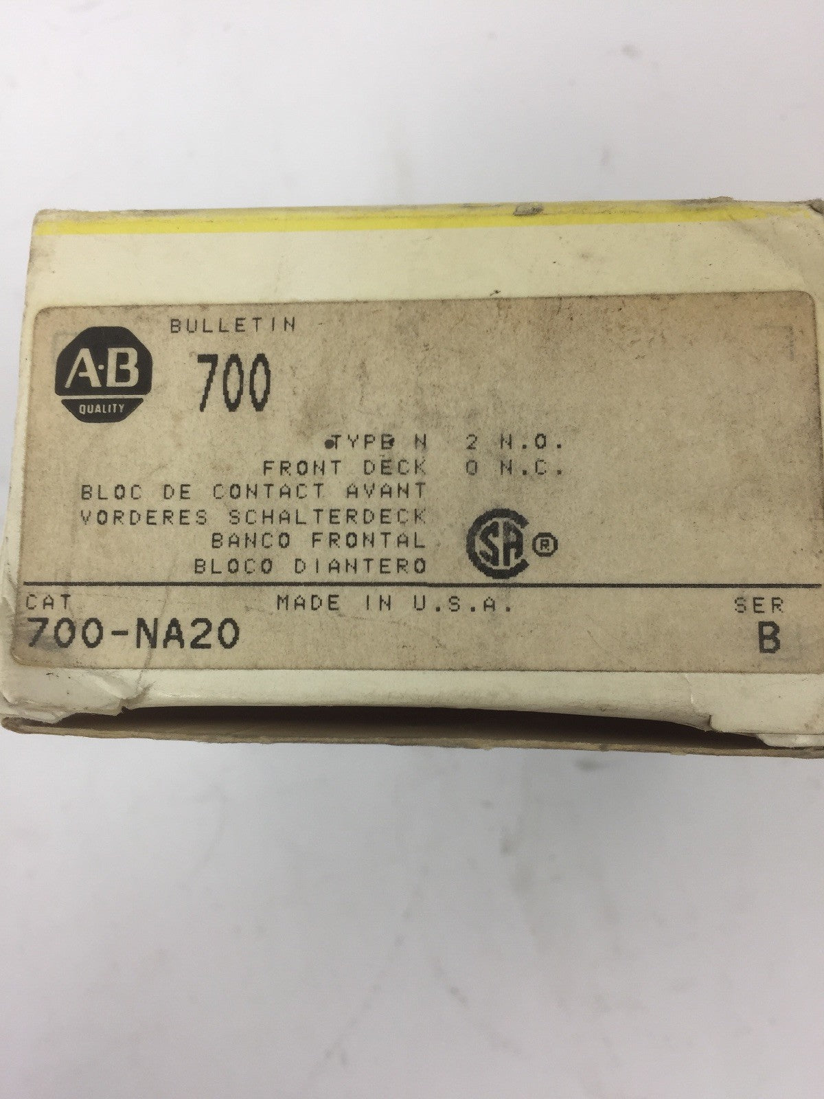 ALLEN BRADLEY 700-NA20 RELAY ACCESSORY TYPE N FRONT DECK 2N.O. 0N.C. SERIES B