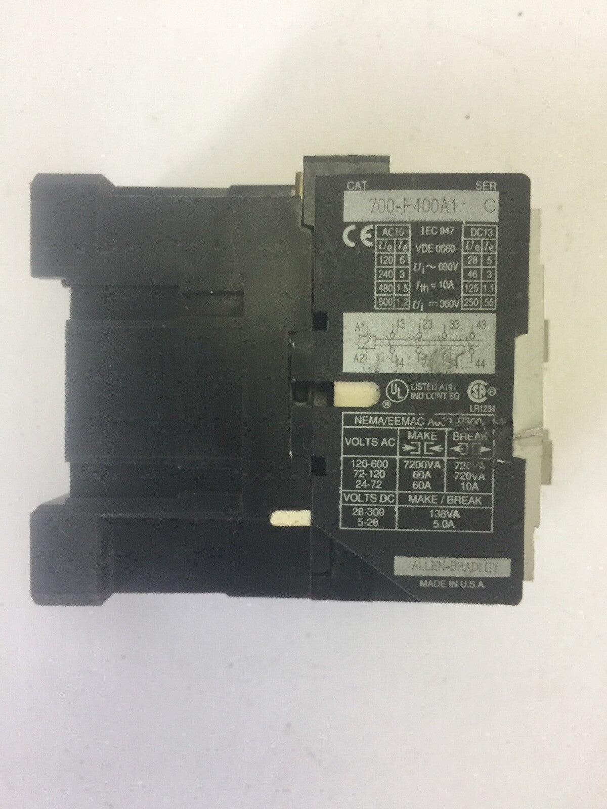 ALLEN BRADLEY 700-F400A1 CONTACTOR SER C HA473 COIL 120V 60HZ 110V 50HZ