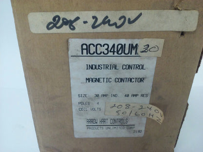 ARROW HART ACC340UM20 INDUSTRIAL CONTROL MAGNETIC CONTACTOR 4P 600V 40A