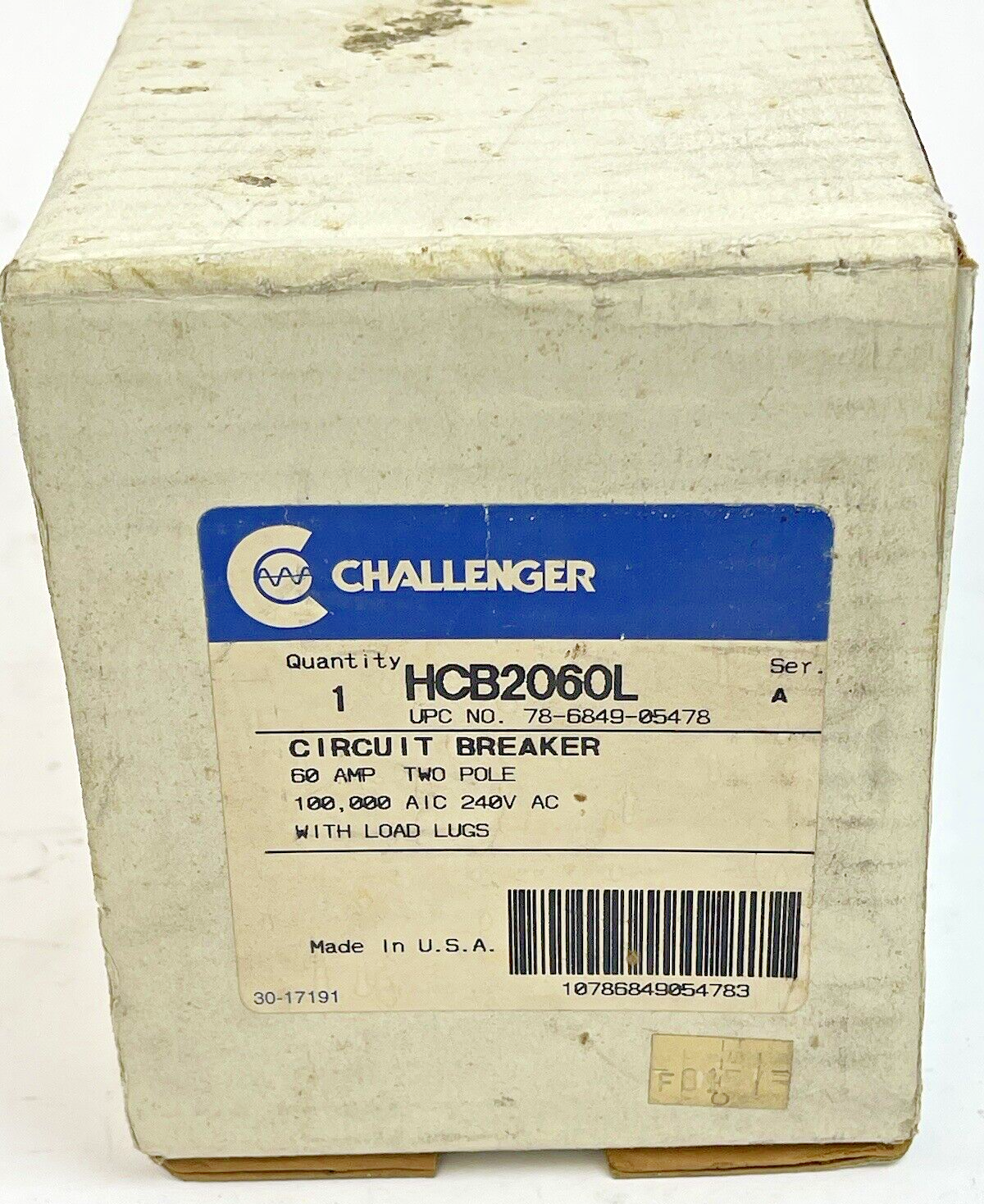 CHALLENGER - HCB2060L SERIES A -  CIRCUIT BREAKER - 60A/2 POLE/240 VAC