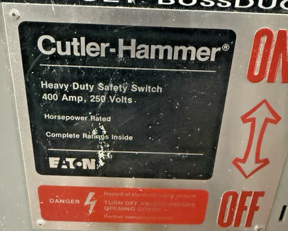 CUTLER HAMMER DH325FGK DISCONNECT SWITCH 400A 3PH 240V NEMA 1 FUSIBLE TYPE1