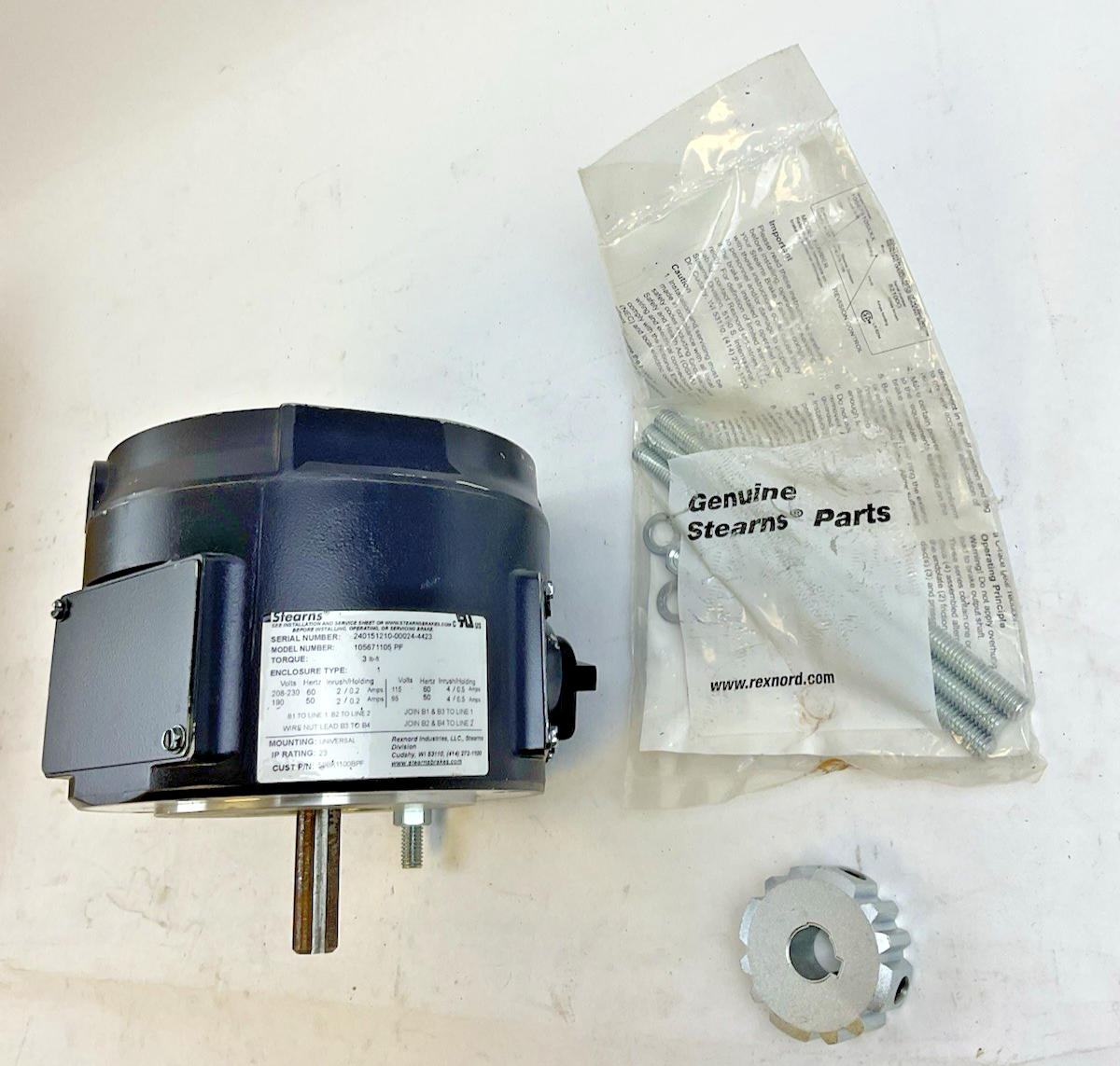 STEARNS 59BK1100BPF MODEL 105671105 UNIVERSAL ELECTRIC MOTOR BRAKE 3LB 115/230V