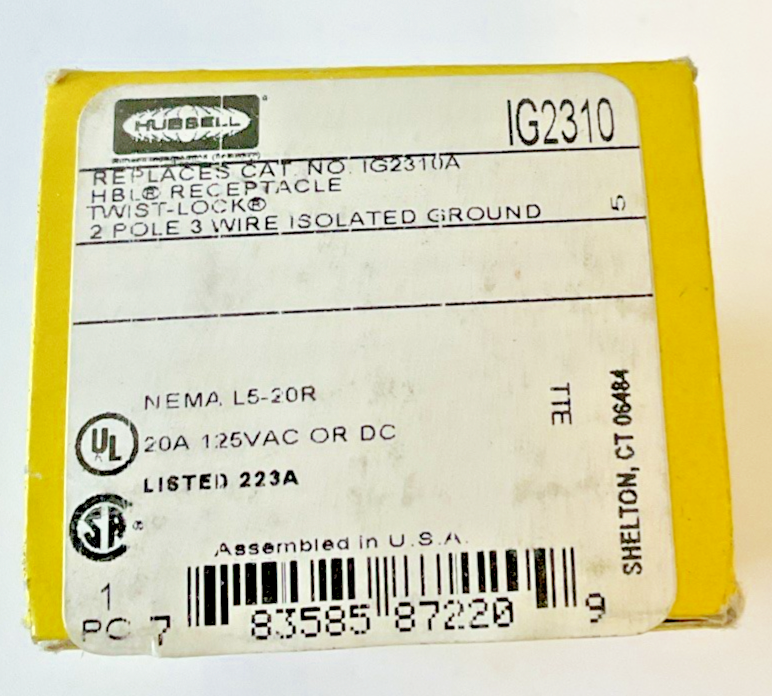 HUBBELL IG2310 RECEPTACLE 2POLE 3 WIRE 20A 125VAC/DC ****LOTOF2****