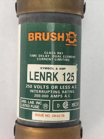 BRUSH LENRK 125 CLASS RK1 TIME DELAY DUAL ELEMENT FUSE 125AMP 250VAC CURRENT