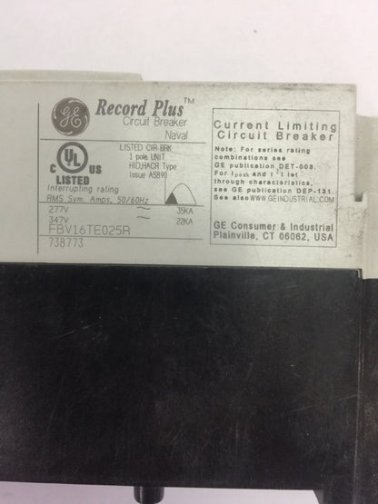 GE FBV16TE025R RECORD PLUS CIRCUIT BREAKER 25A 277/347VAC 50/60HZ