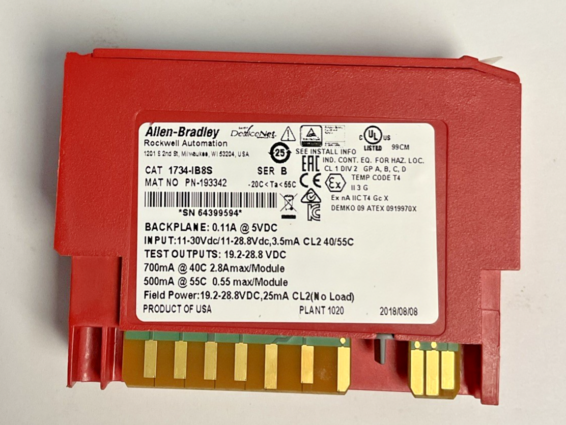 ALLEN BRADLEY 1734-IB8S INPUT MODULE SER B INPUT 11-30VDC @ 2.8A
