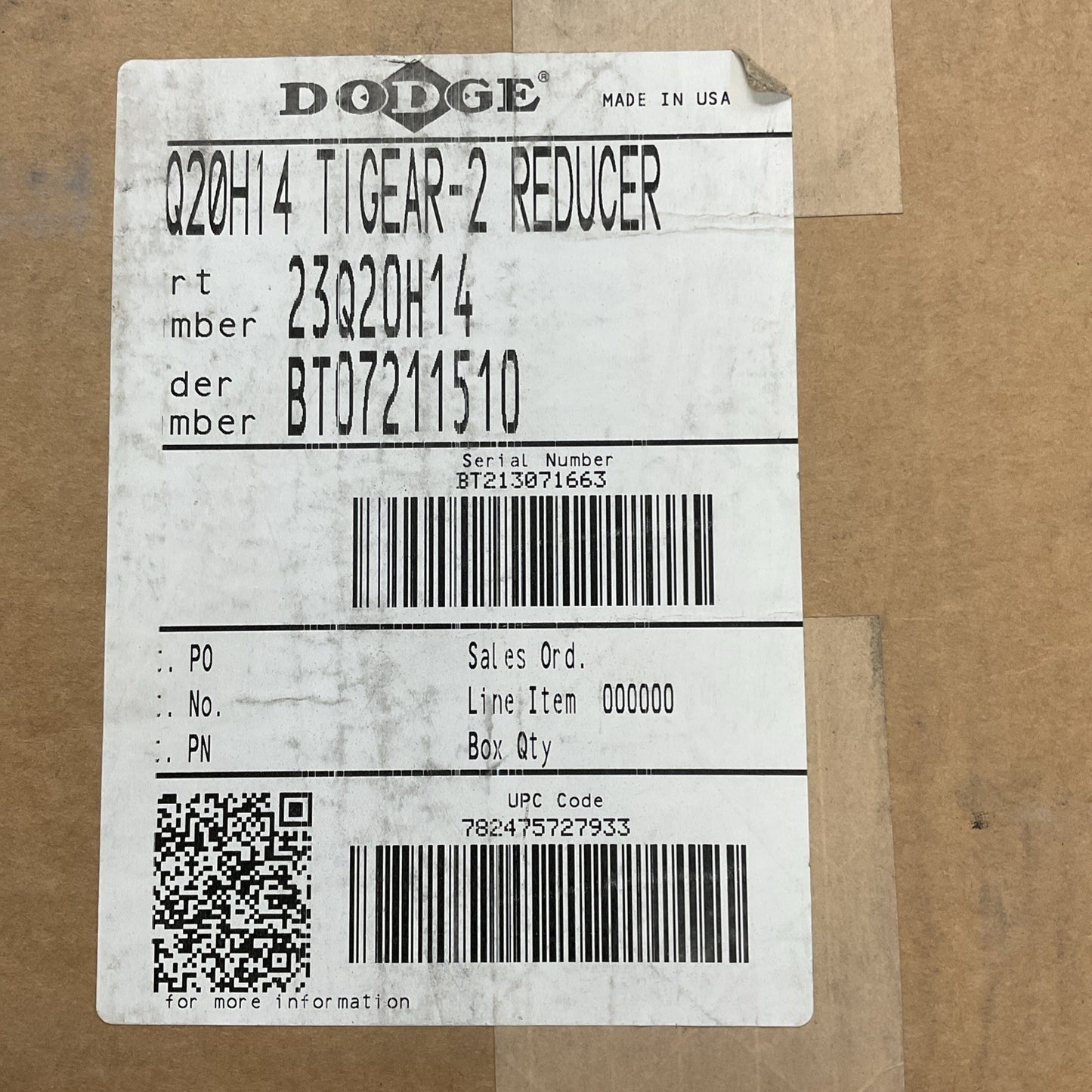 DODGE 23Q20H14 TIGEAR 2 GEAR REDUCER