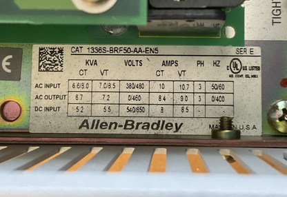 ALLEN BRADLEY 1336S-BRF50-AA-EN5 SER E 1336 PLUS SENSORLESS VECTOR DRIVE