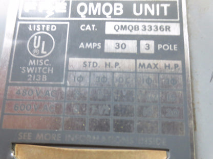 FPE / FEDERAL PACIFIC QMQB-3336R TWIN PANEL SWITCH - 480/600VAC, 30A, 3-POLE