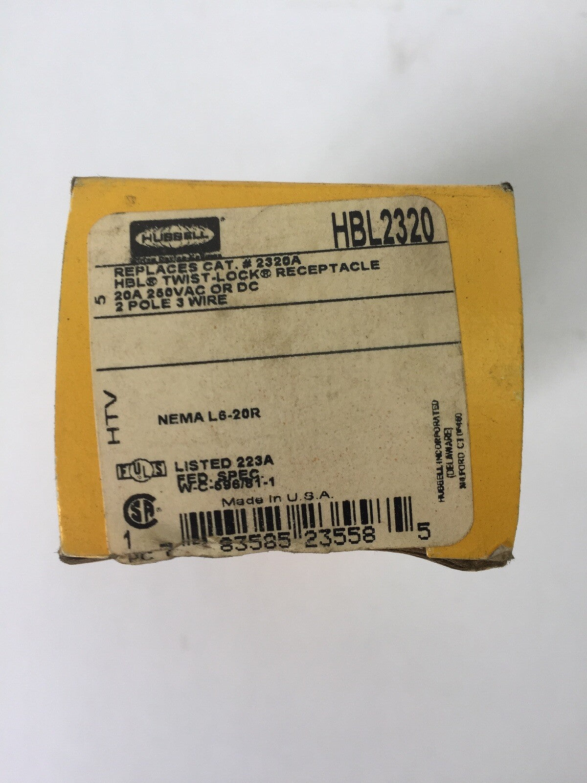 HUBBELL HBL2320 HBL TWIST-LOCK RECEPTACLE 20A 250V AC OR DC 2 POLE 3 WIRE