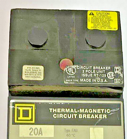 SQUARE D FHB26020BC CIRCUIT BREAKER 20A SER.2 2POLE 600VAC 250VDC 65KA
