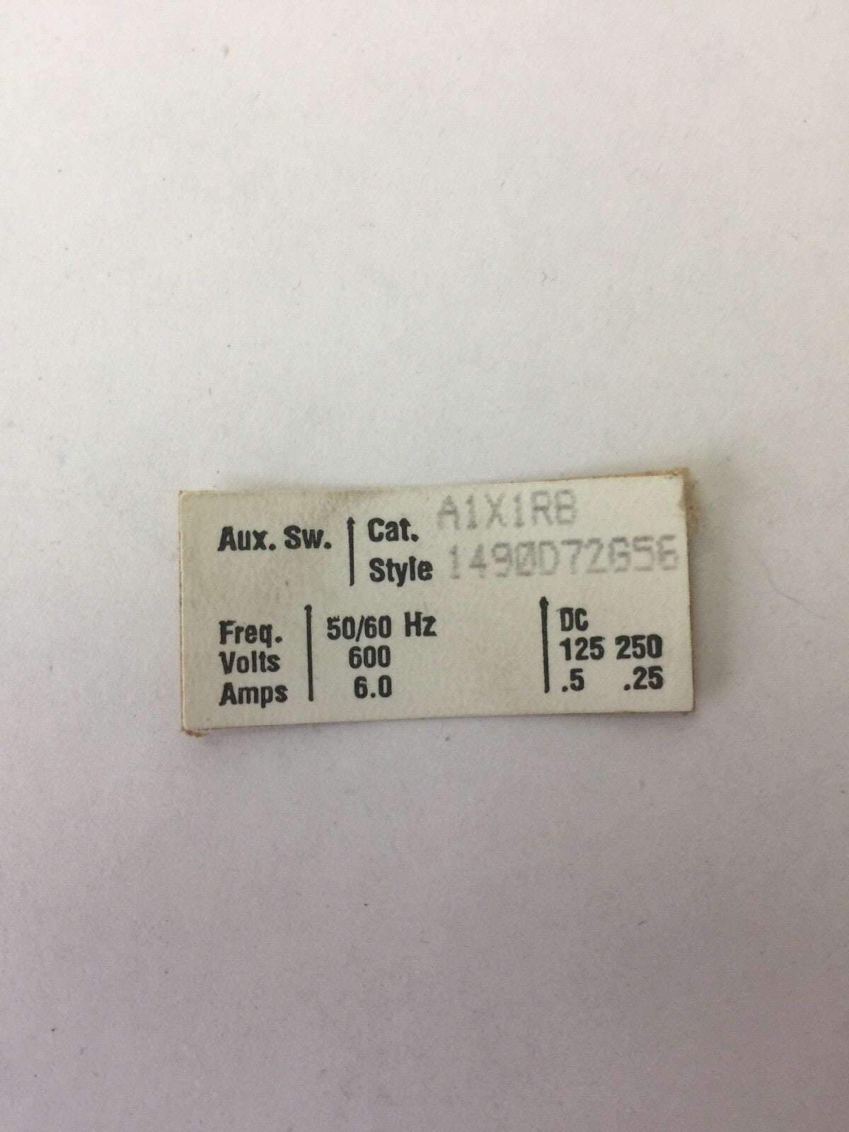 WESTINGHOUSE A1X1RB AUXILIARY SWITCH 600VAC 6A 125/250VDC 0.5/0.25A 1490D72G56