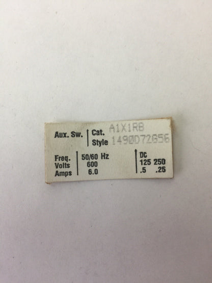 WESTINGHOUSE A1X1RB AUXILIARY SWITCH 600VAC 6A 125/250VDC 0.5/0.25A 1490D72G56