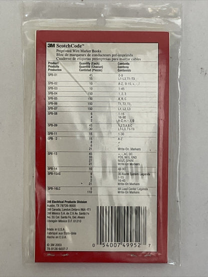 3M SPB-02 SCOTCH CODE PREPRINTED WIRE MARKER BOOK