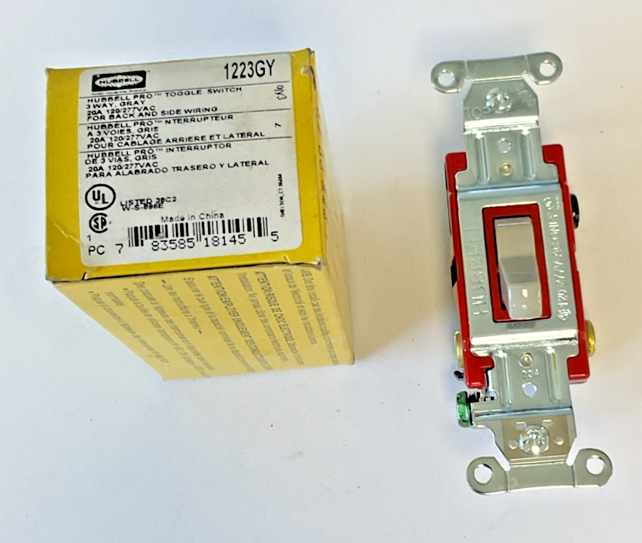 HUBBELL 1223GY TOGGLE SWITCH 3POS. 20A 120/277VAC ***LOTOF3***