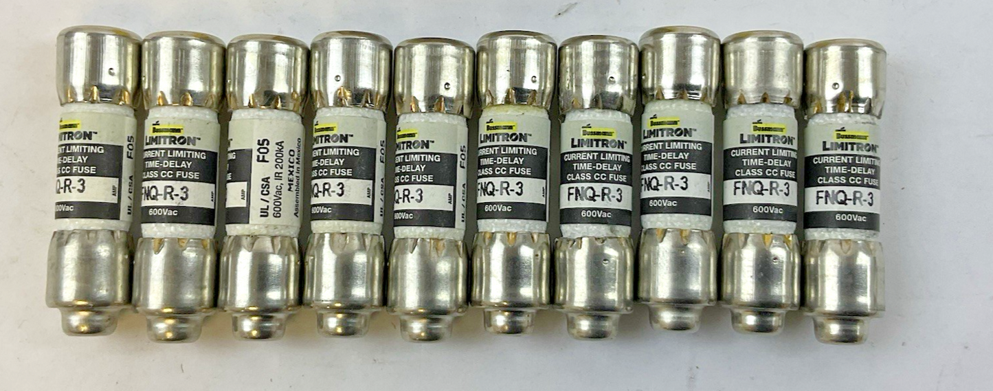 EATON BUSSMANN LIMITRON FNQ-R-3 TIME-DELAY FUSE 3A 600V LOT OF 10
