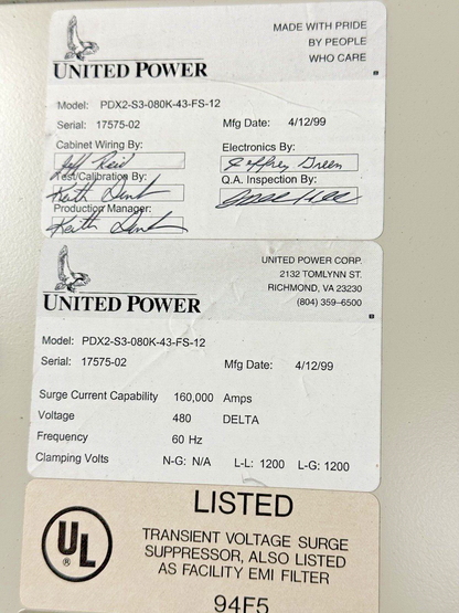UNITED POWER - PDX2-S3-080K-43-FS-12 - TRANSIENT VOLTAGE SURGE SUPPRESSOR - 480V
