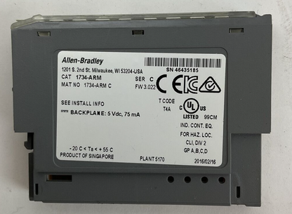 ALLEN BRADLEY 1734-ARM ADDRESS RESERVE MODULE SER C FW 3.022 BACKPLANE 5VDC