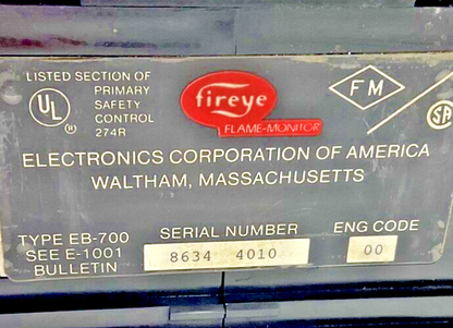 FIREYE EB-700 SAFETY CONTROLLER EUV1 FLAME AMP, EP390 PROGRAMMER, ED500 DISPLAY