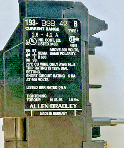 ALLEN BRADLEY 193-BSB OVERLOAD RELAY SER.B 2,8-4,2A