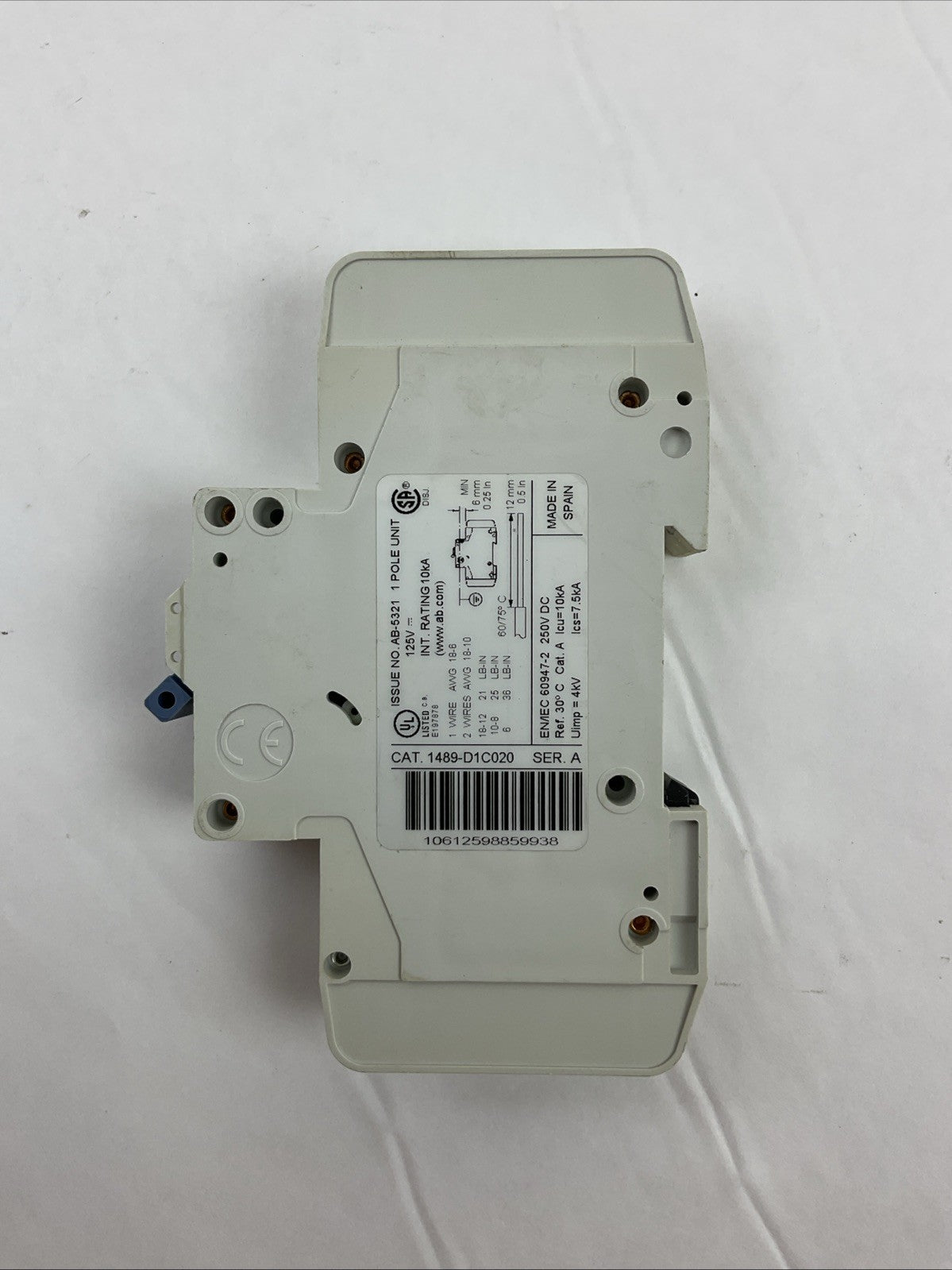 ALLEN BRADLEY 1489-D1C020 SER A CIRCUIT BREAKER 2A 1P 125VDC (LOT OF 2)