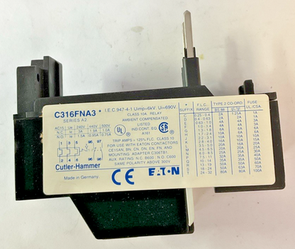 CUTLER HAMMER C316 FNA3L THERMAL OVERLOAD RELAY SER.A2 3.5-5A 690V 10A