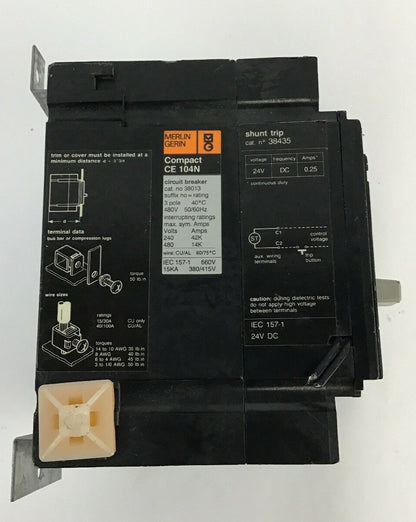 MERLIN GERIN COMPACT CE 104N 38013 90AMP***MISSING LUG***