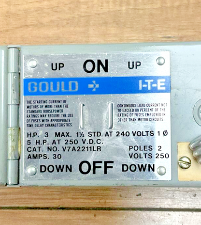 I-T-E V7A2211LR  VACU-BREAK FUSIBLE PANELBOARD SWITCH 250V, 30A