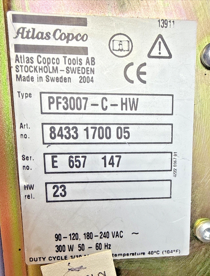 ATLAS COPCO PF-3007-C-HW TORQUE CONTROLLER 30W 50/60HZ 240VAC