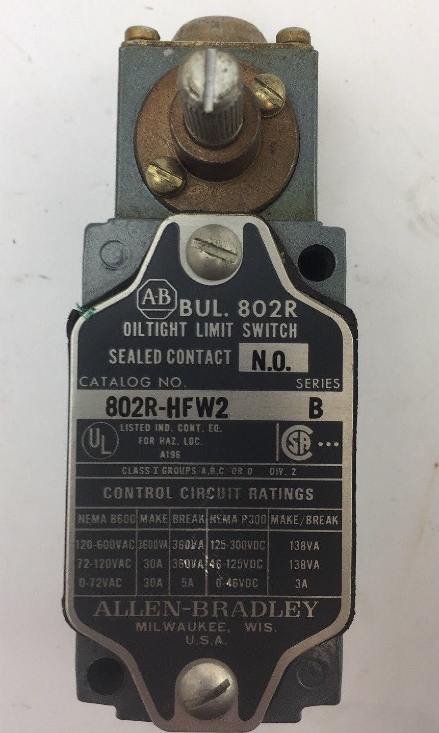 ALLEN BRADLEY 802R-HFW2 OILTIGHT LIMIT SWITCH SEALED CONTACT SERIES B